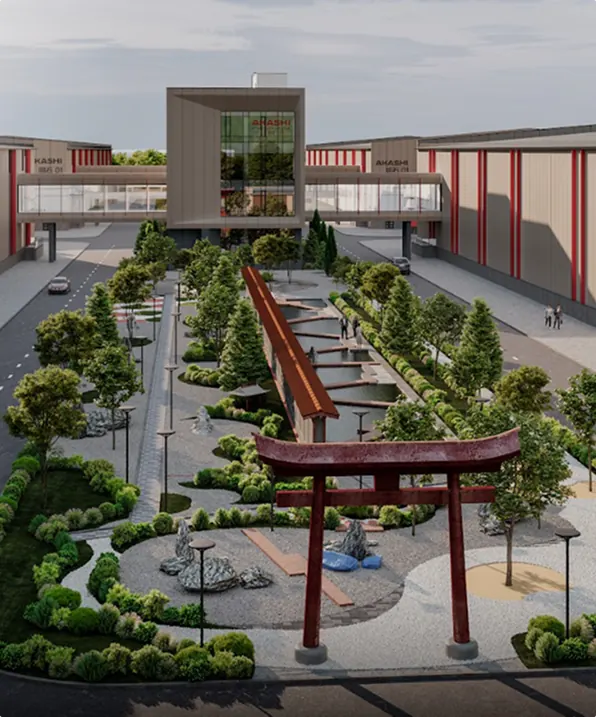 Akashi campus entrance — green corridor
